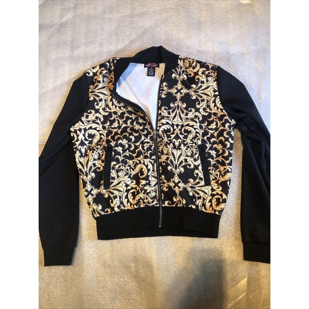 Body Central Womens Jacket Zipper Pockets Floral Pattern Black No Hoodie
